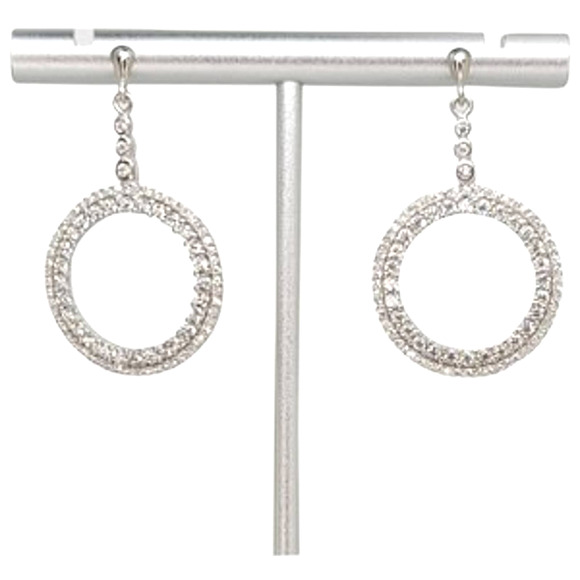 Platinum Plated .925 SS 1.67cttw Diamond  Simulant Circle Earrings - Picture 2 of 9